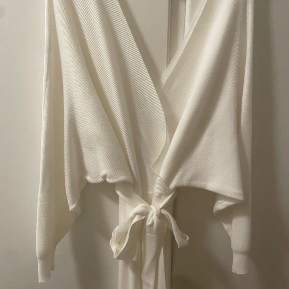 V-Neck Batwing Long Sleeve Wrap Knitted Backless Sexy Bodycon Pullover Dress - Picture 3 of 4